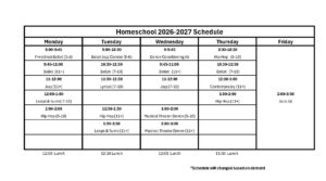 Homeschool Dance Class Schedule